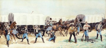 150の主題の芸術作品 Painting - 補給列車への攻撃 フレデリック・レミントン カウボーイ